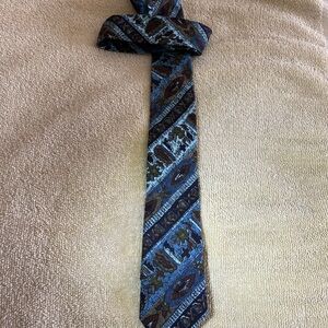 Textured Blue and Brown Patterned Men's Tie